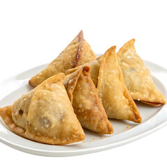 Crispy Samosas on a White Platter isolated on transparent baackground