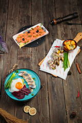 Appetizer with seasoning and herbs