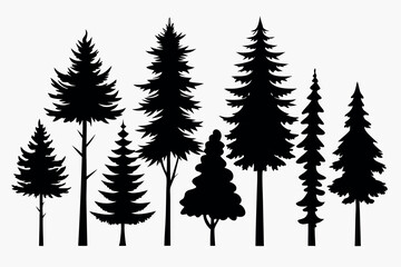 Obraz premium Silhouettes of Pine and Fir Trees in a Natural Forest Setting – Vector Design
