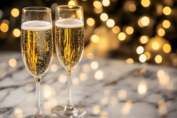 champagne sparkling wine celebration on new year holiday party with festive bokeh lights bubbles toast luxury elegant golden moments together