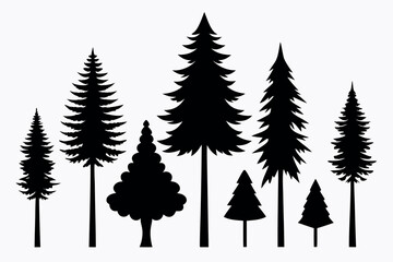 Obraz premium Evergreen Pine Tree Vector Silhouettes – Isolated Set with White Background