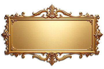 Golden nameplate with intricate scrollwork frame isolated on white background