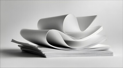 Minimalist Elegance White Paper Stack Abstract Design a Serene Conceptual Photo that Emphasizes Simplicity and Sophistication in Paper Art