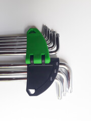 A set of torx keys or star L keys isolated on a white background, used to tighten or loosen shaped bolts.