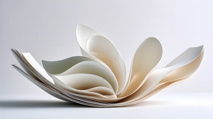 Elegant Paper Sculpture Artistry A Minimalist Exploration of Form and Texture in a Light Studio Setting