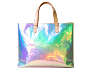 Holographic tote bag PNG transparent background  