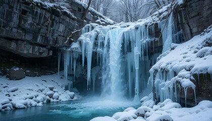 Beautiful frozen waterfall scenic winter landscape background wallpaper nature photography travel tourism 100