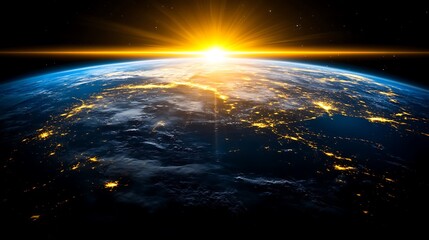 Obraz premium Earth seen from space with a sunrise.