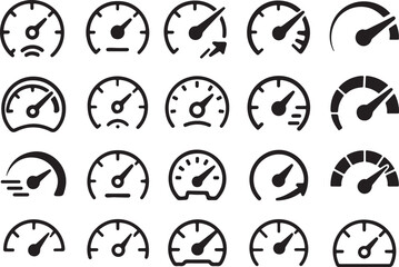 Speedometer icons with various indicators gauge dial