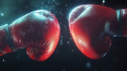 Red boxing gloves clash fight sport training fitness workout competition punch power striking hit hard silhouette