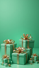 Elegant Green and Gold Christmas Gift Boxes with Warm Bokeh Lights