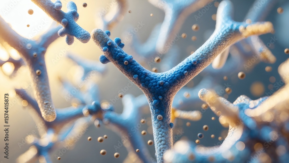 Poster microscopic biological illustration of cellular structures and intricate details of cells. the image