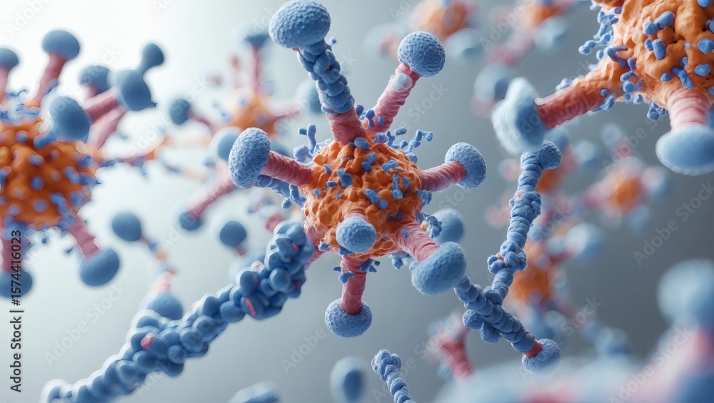 Aufkleber an artistic representation of viruses against a blurred background. the artwork showcases a complex 