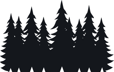 Obraz premium Evergreen Tree Silhouettes in Forest Landscape – Black Vector Collection