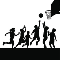 Children playing basketball silhouette game sport