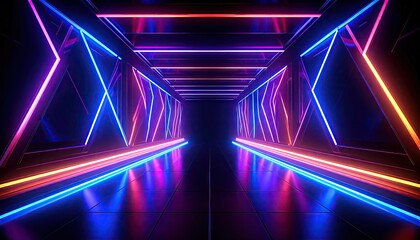 Neon tunnel with geometric patterns