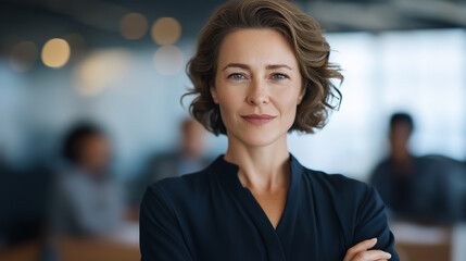 Confident Businesswoman Leading Her Team in a Modern Office