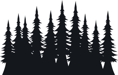 Fototapeta premium Evergreen Tree Silhouettes in Forest Landscape – Black Vector Collection
