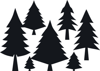 Obraz premium Evergreen Tree Silhouettes in Forest Landscape – Black Vector Collection