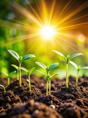 Seedlings in Abundant Soil with Radiant Sunlight