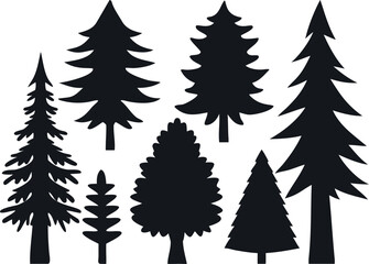 Fototapeta premium Evergreen Tree Silhouettes in Forest Landscape – Black Vector Collection