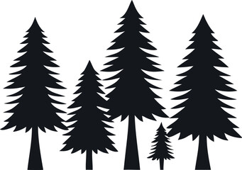 Obraz premium Evergreen Tree Silhouettes in Forest Landscape – Black Vector Collection