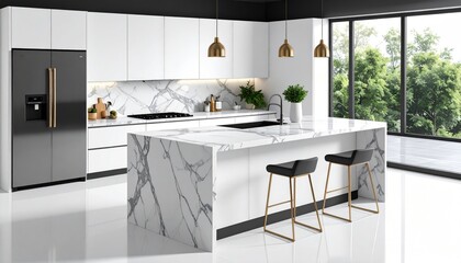 Modern white and marble kitchen