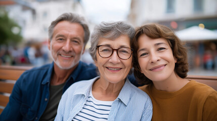 Family bonding outdoors on a bench enjoying a day together