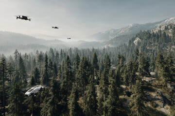collection of modern drones designed for environmental research showcasing clean lines and futuristic aesthetics in