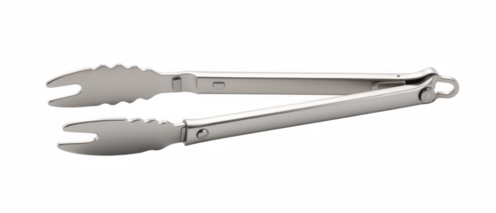 Stainless steel kitchen tongs with sleek design, perfect for serving and grilling. These versatile utensils are essential for any culinary task