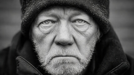closeup portrait of american homeless man showcasing powerful expression of fear and anxiety