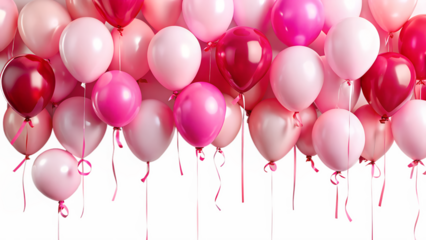 Pink and red balloons celebration background on transparent background festive