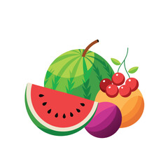 Fresh Watermelon, Grapes, and Berries – Summer Fruit Vector

