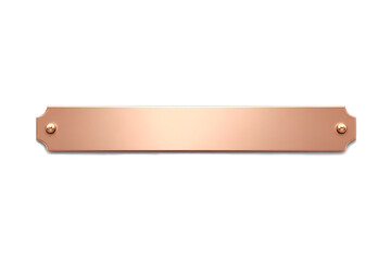 Blank metal rose gold bar shaped nameplate or name tag isolated on white background	
