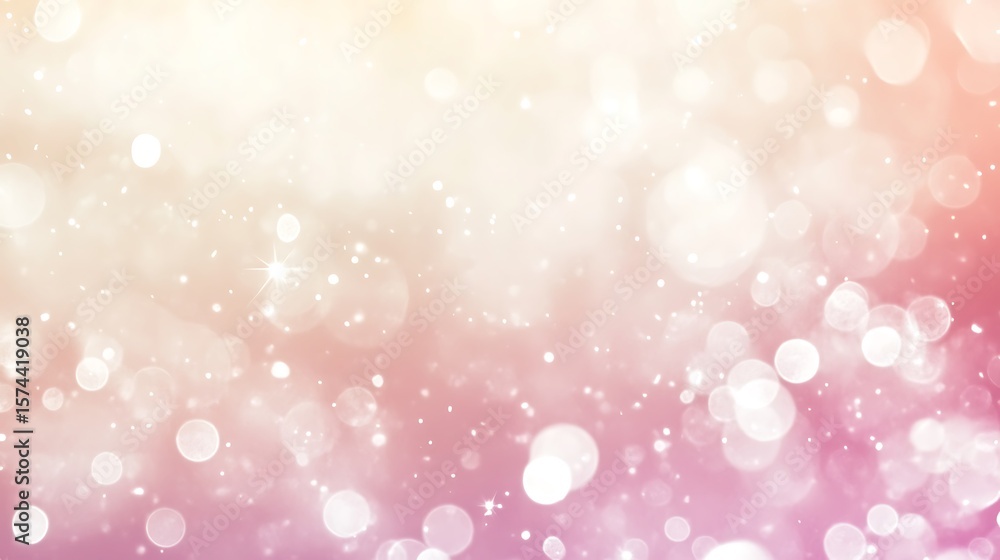 Poster translucent particles softly bouncing across a pale pink and white background, adding a calming visu