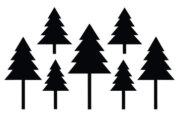 Silhouettes of evergreen trees in a forest setting	
