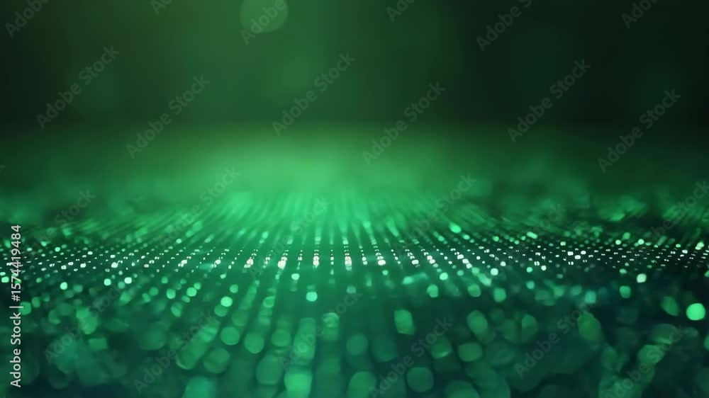 Poster green digital lights bokeh background with glowing dots and futuristic technology creating vibrant d