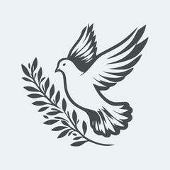 Obraz premium Dove with olive branch, solid white or gray,white background