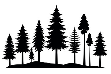 Obraz premium Pine Tree Silhouette Collection Isolated on White Background – Vector Set 