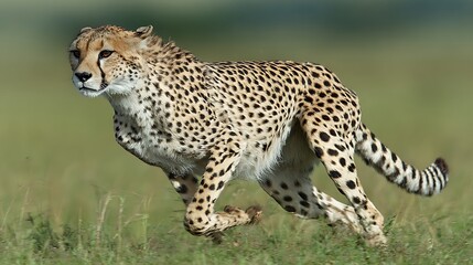Fototapeta premium A cheetah sprinting after prey across open plains 
