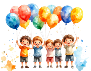 Kids with balloons PNG transparent background