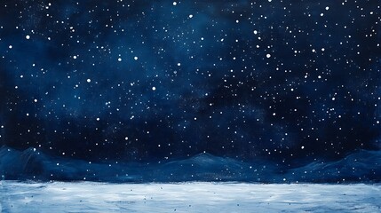 Naklejka premium White particles slowly drifting through a deep midnight blue environment, mimicking the calmness of snowfall 