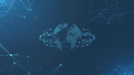 Digital world globe with connecting lines and dots on a dark blue background technology concept