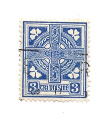 A vintage postage stamp from Ireland isolated on a white background.