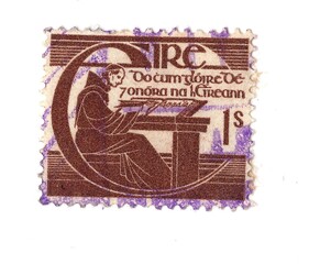 A vintage postage stamp from Ireland isolated on a white background.