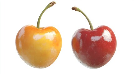 Fresh cherries close up isolated on white background healthy fruit summer harvest sweet and sour taste silhouette
