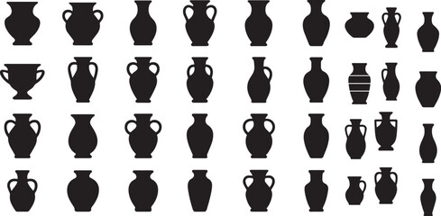Black pottery vases amphorae and urns vector
