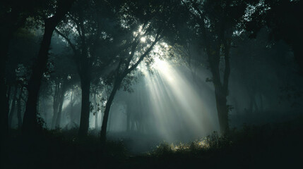 Sunlight bathes a tranquil forest in a scene of breathtaking natural beauty.
