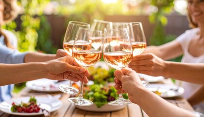 Friends toasting ros? outdoors