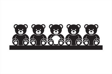 Black and White Teddy Bears with One Different Bear, Cute Icons for Children’s Design